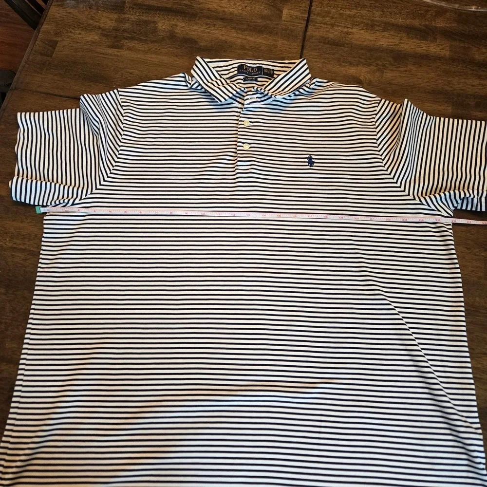 Polo Ralph Lauren Mens XXL Classic Fit Stripe Short Sleeve Polo Shirt Navy White